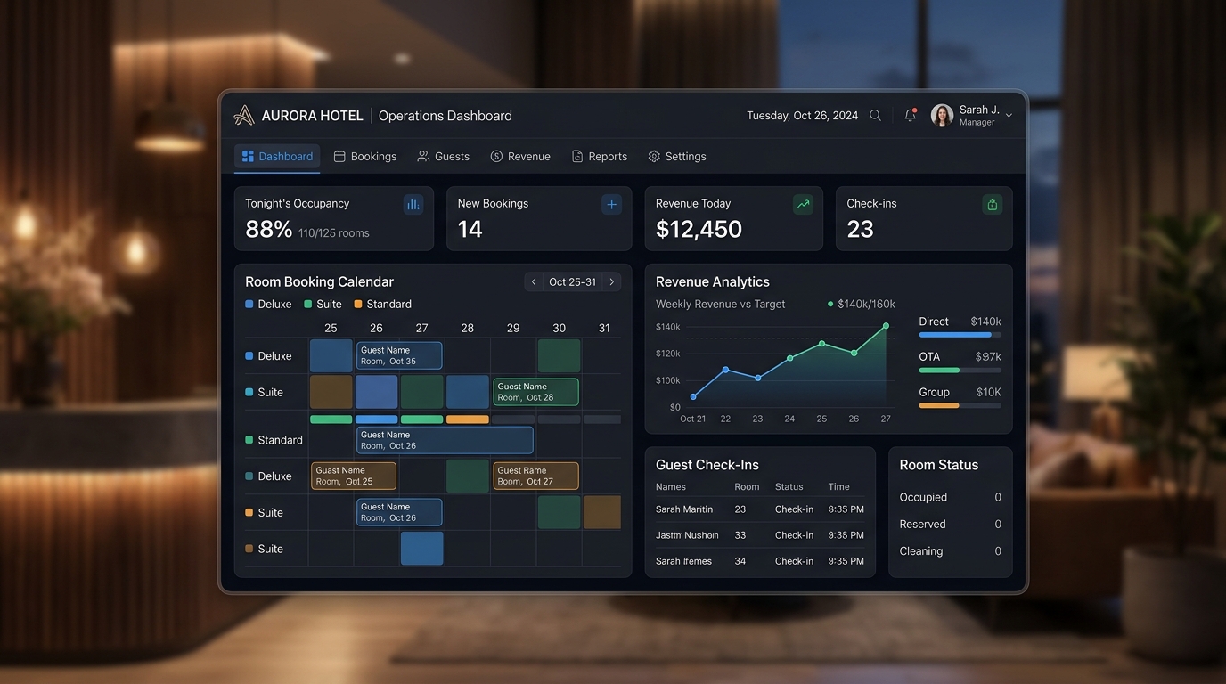 Hotel PMS & Operations Dashboard Mockup